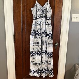 Elegant Blue and White Maxi Dress